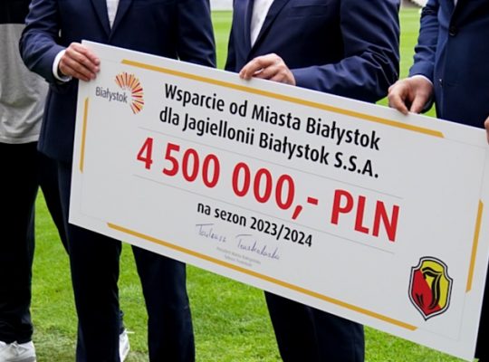 4,5 miliona złotych wsparcia dla Jagiellonii od Miasta Białystok