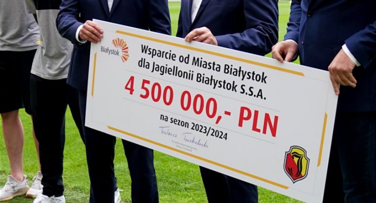 4,5 miliona złotych wsparcia dla Jagiellonii od Miasta Białystok