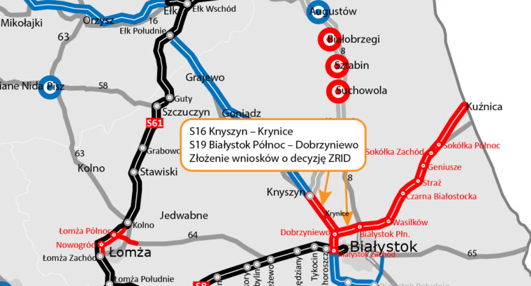 GDDKiA: wnioski o pozwolenia na budowę ekspresowych S16 Knyszyn-Krynice i S19 Białystok Północ-Dobrzyniewo